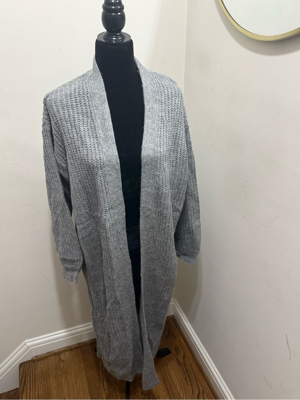 Fashion Nova Long Open-Front Ribbed Cardigan - Gray